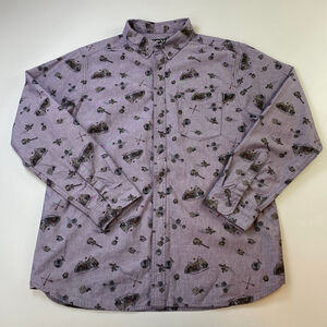 KAVU Shirt Men XL Purple Button Down Whimsical Micro Print Gorpcore Lite Venture